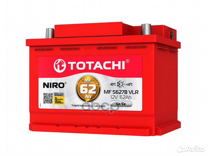 Аккумулятор totachi niro MF 56278, 62а/ч L 90062