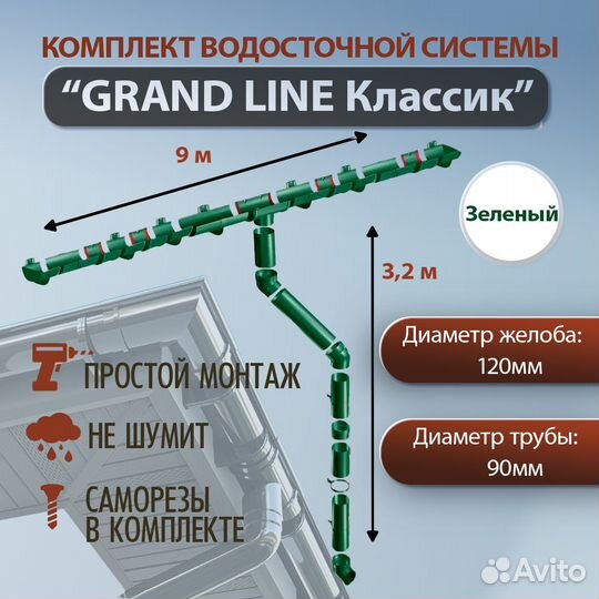 Водосточная система Grand Line 9 м (120мм/90мм )во