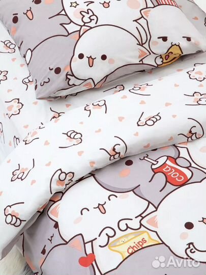 Белье постельное Кавай котята 1,5 спальный