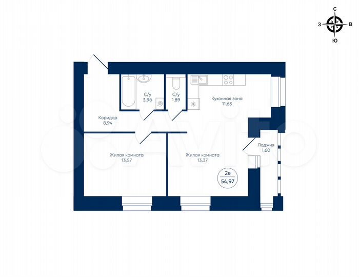 2-к. квартира, 55 м², 2/9 эт.