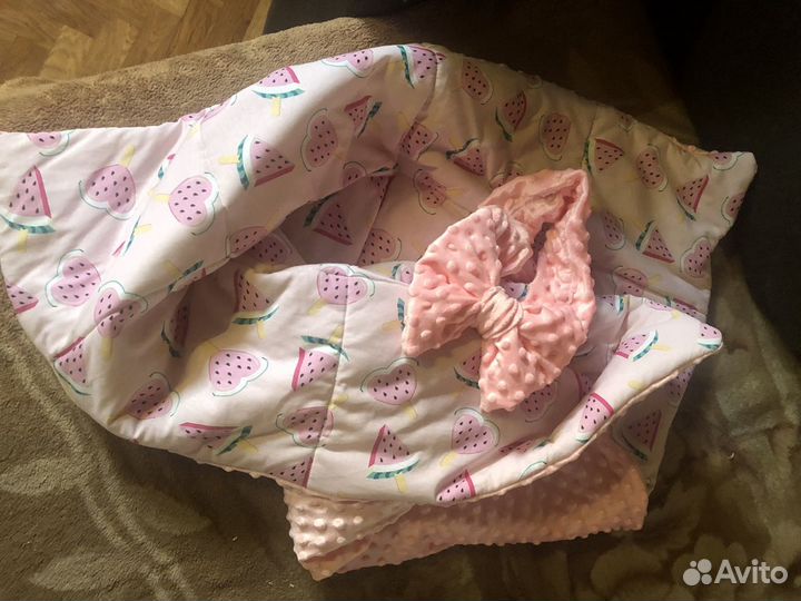Плед/конверт на выписку детский 2в1 плюш минки