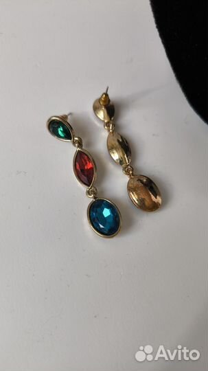 Серьги висячие с камнями бижутерия под золото