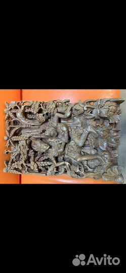 Панно картина из дерева резная Индонезия