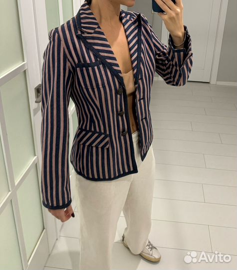 Пиджак джинсовый в полоску