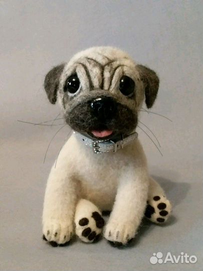 Валяные игрушки из шерсти. Мопс