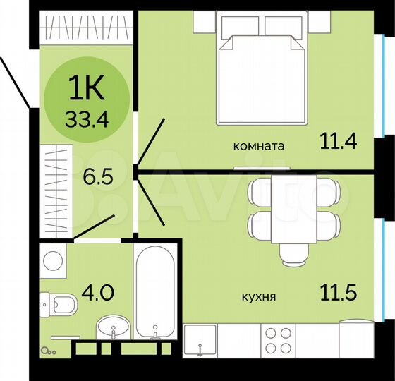 1-к. квартира, 33,4 м², 6/17 эт.