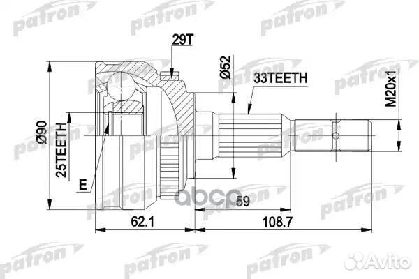 ШРУС наружн к-кт 33x52x25 ABS:29T opel: vectra