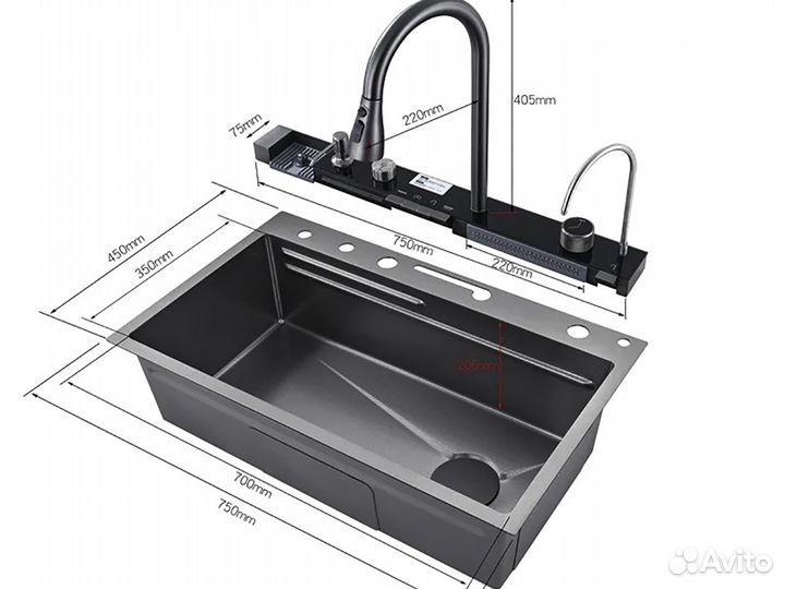 Умная мойка водопад раковина на кухню макскомплект