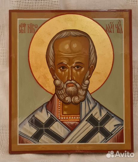 Рукописная икона Святой Николай Чудотворец 27х31