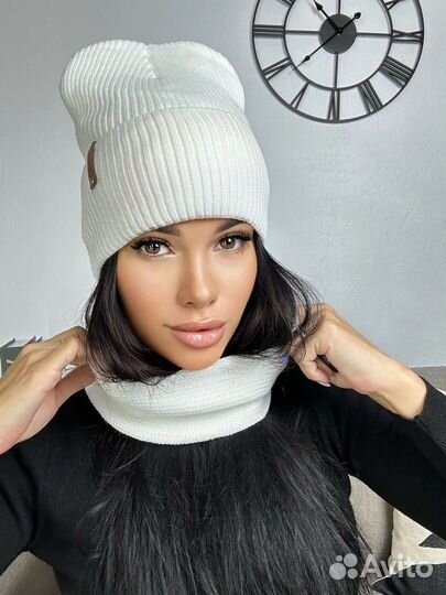 Комплект шапка и снуд женские, осень, зима