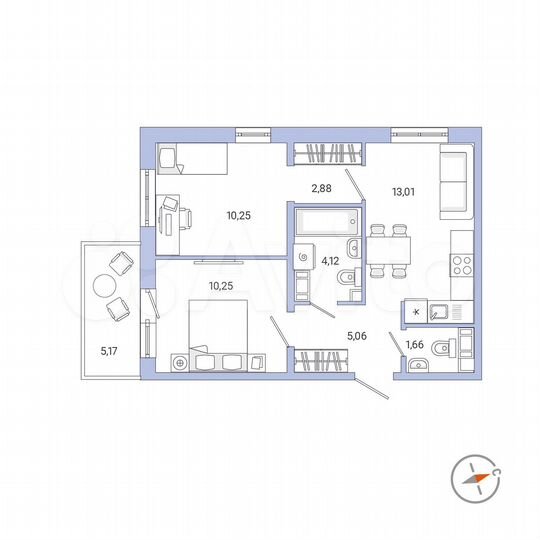 2-к. квартира, 48,8 м², 9/9 эт.