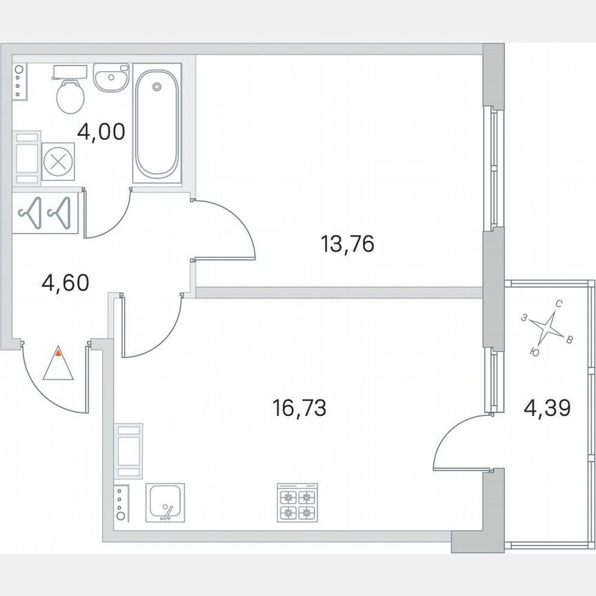 1-к. квартира, 40,4 м², 4/4 эт.