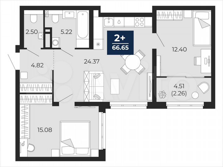 2-к. квартира, 66,7 м², 21/21 эт.