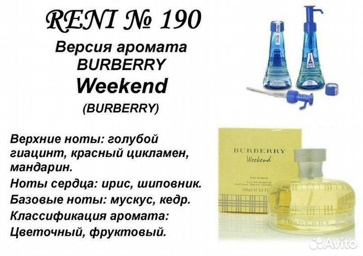 Духи женские, мужские reni