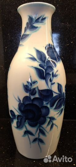 Редкая ваза синие цветы 32см фарфор, кобальтовая Р