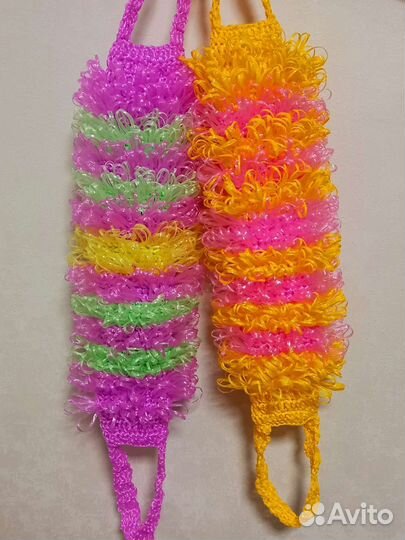 Мочалки ручной вязки. Мочалка с ручками 72х16 см