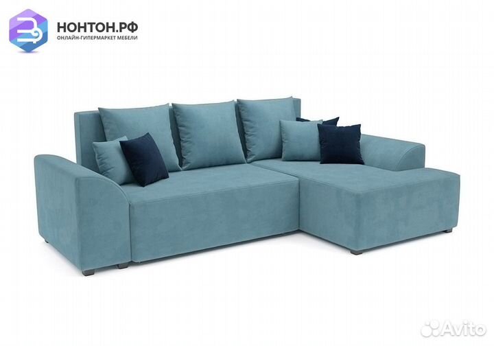 Угловой диван еврокнижка Каскад велюр голубой