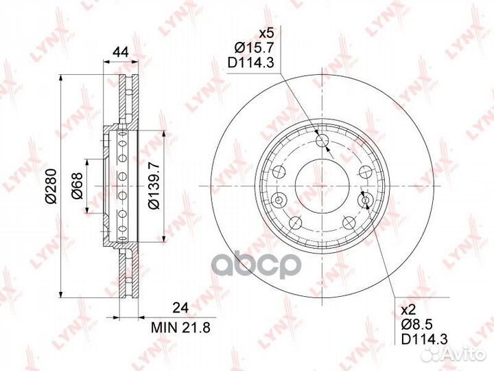 Диск тормозной передний вентилируемый 280x 24