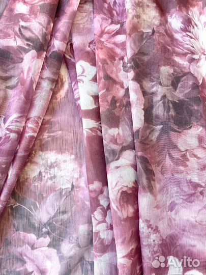 Тюль готовый с цветочным принтом
