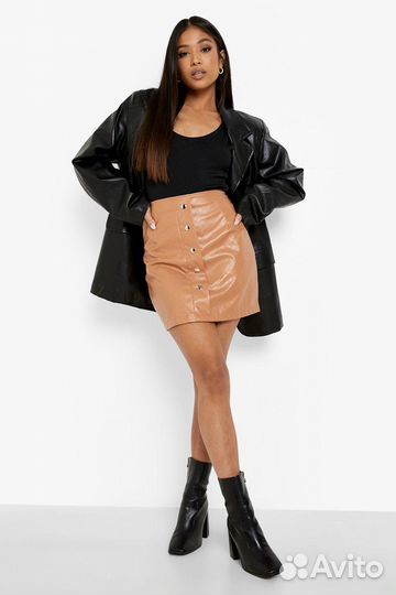 Юбка под кожу Boohoo коричневая