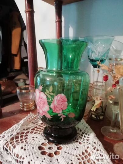 Ваза цветное стекло СССР аплекация