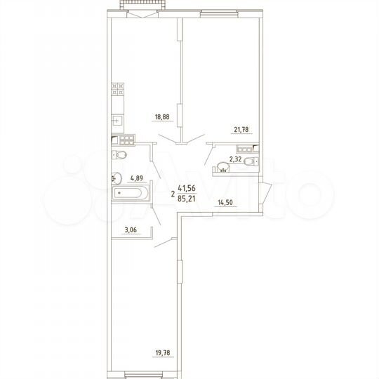 2-к. квартира, 85,2 м², 3/4 эт.