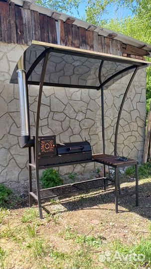 Мангал с печью под казан и крышей