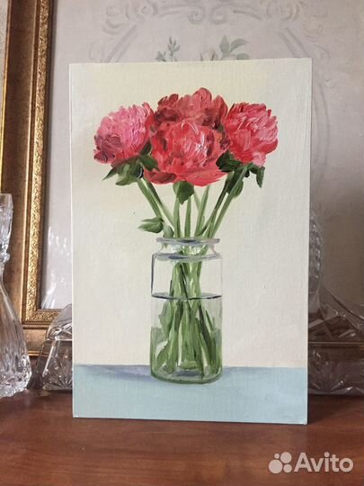 Этюд маслом Пиончики