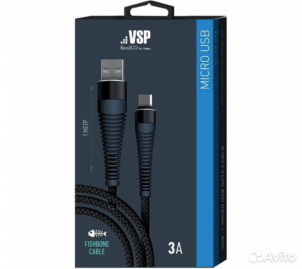 Дата-кабель borasco USB - Micro USB, 3А, 1м, Fishb