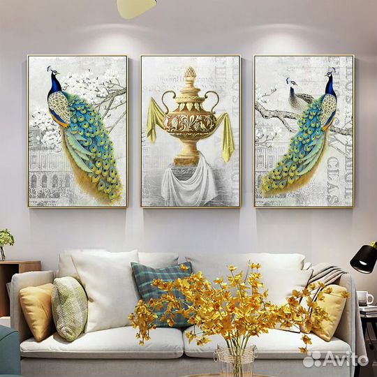 Модульная картина маслом павлины