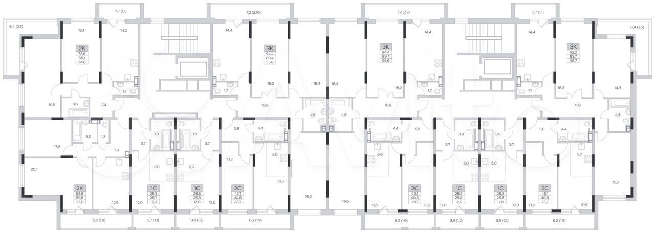 2-к. квартира, 65,1 м², 4/6 эт.