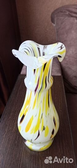 Ваза СССР гутное стекло Снежные хлопья, цветная