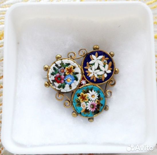 Раритет Брошь, венецианская микромозаика. Милефиор