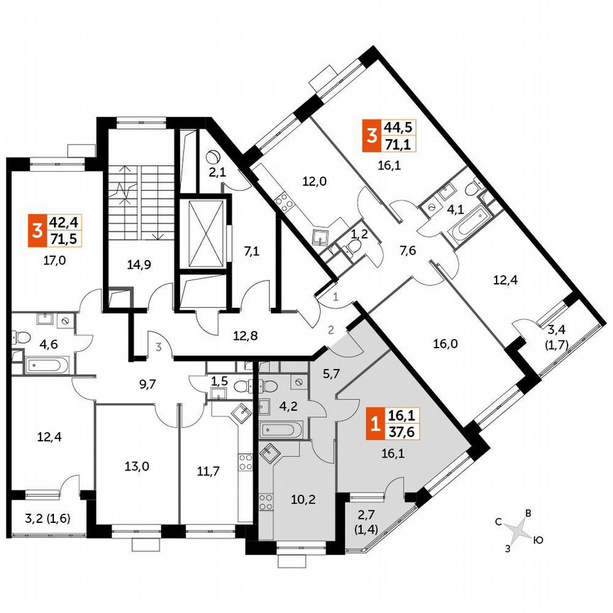 1-к. квартира, 37,6 м², 4/4 эт.
