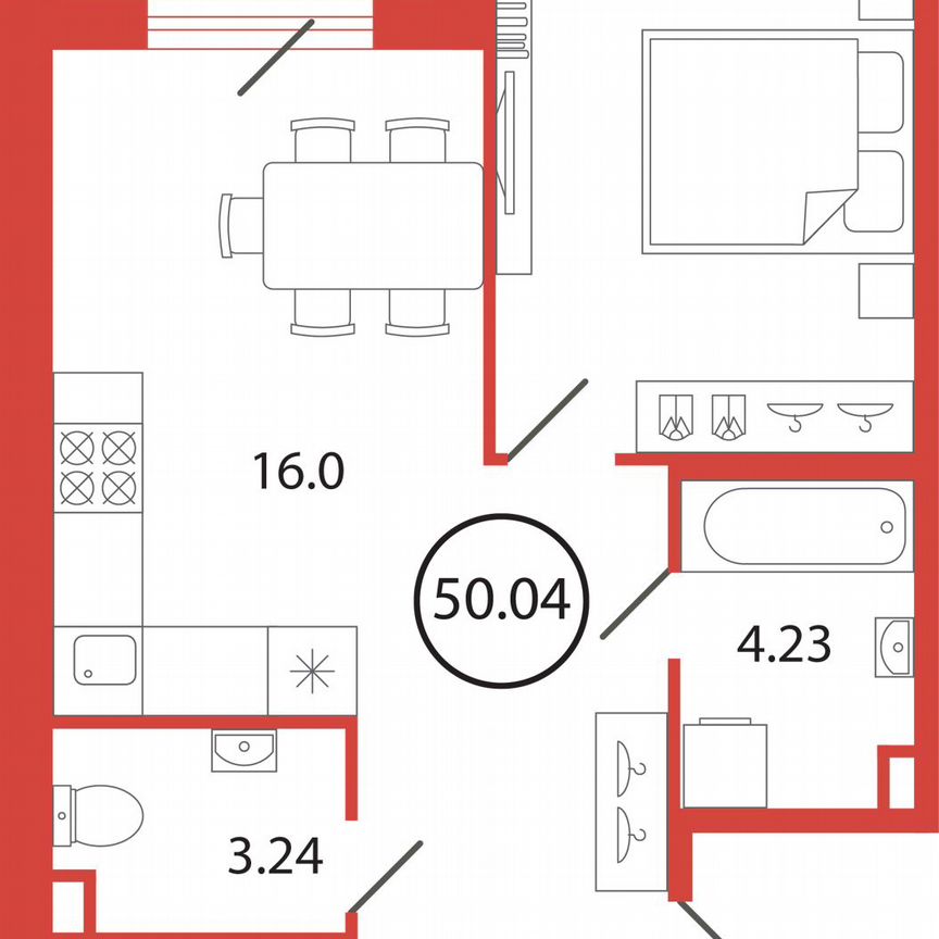 1-к. квартира, 50 м², 2/12 эт.