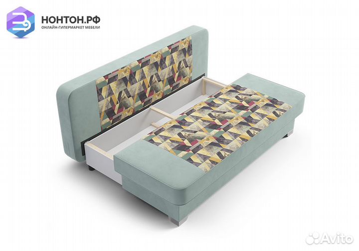 Диван еврокнижка Арвен бирюзовый / принт Snow Aqva