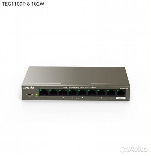 Коммутатор tenda TEG1109P-8-102W 8-PoE Неуправляем