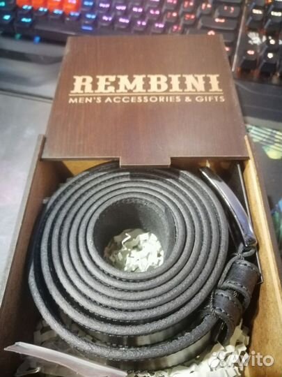 Rembini Ремень мужской натуральная кожа черный
