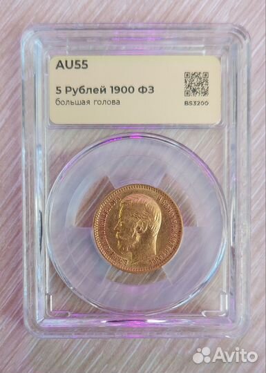 5 рублей 1900г фз большая голова