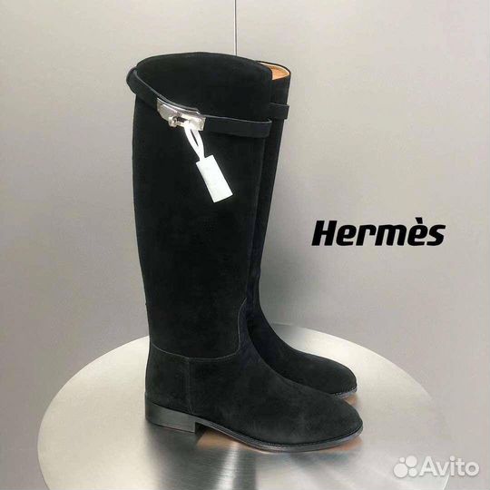 Сапоги Hermes пряжка натуральная замша