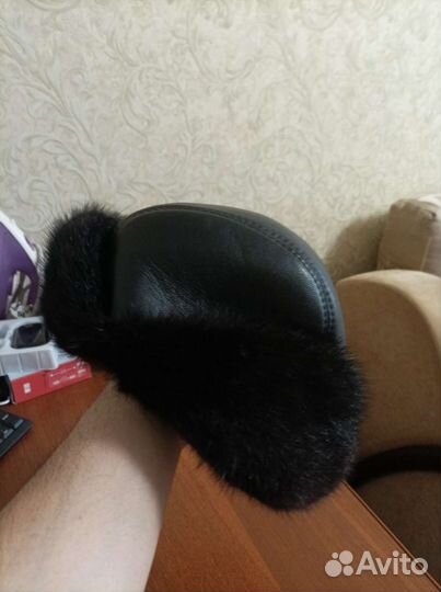Шапка ушанка кожаная мужская