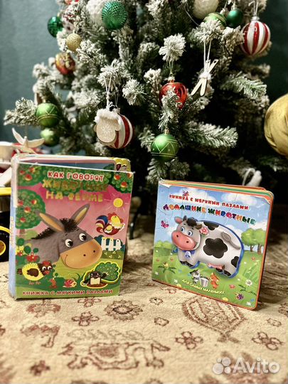 2 книжки с мягкими пазлами про животных б/у