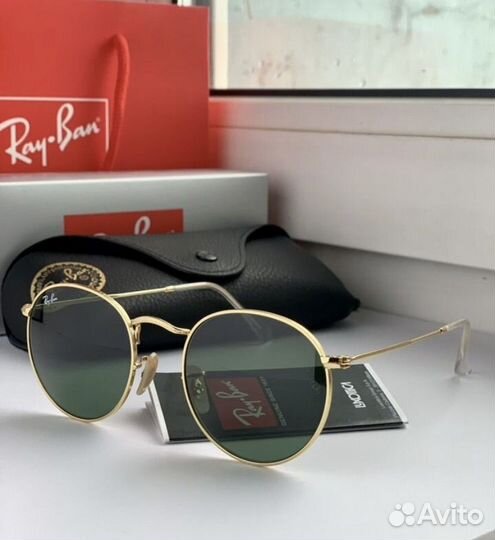 Очки ray ban round metal зеленые