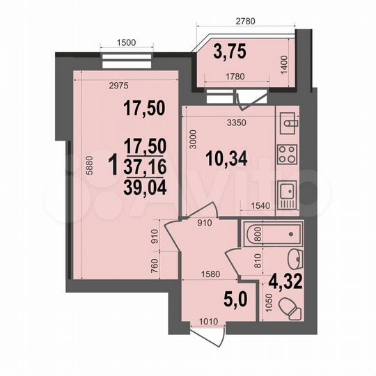 1-к. квартира, 39 м², 1/5 эт.