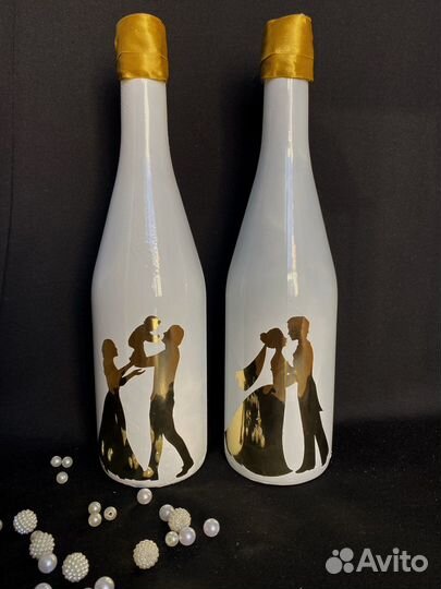 Свадебные украшения на бутылки и бокалы