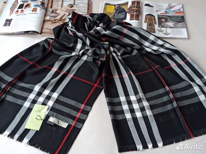Палантин Шарф Кашемир Burberry чёрный новый