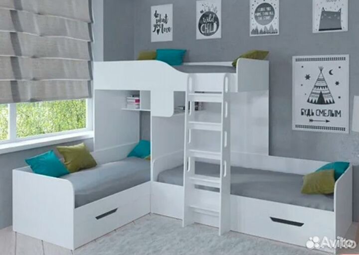 Кровать Трио Дуб Молочный/Оранжевый