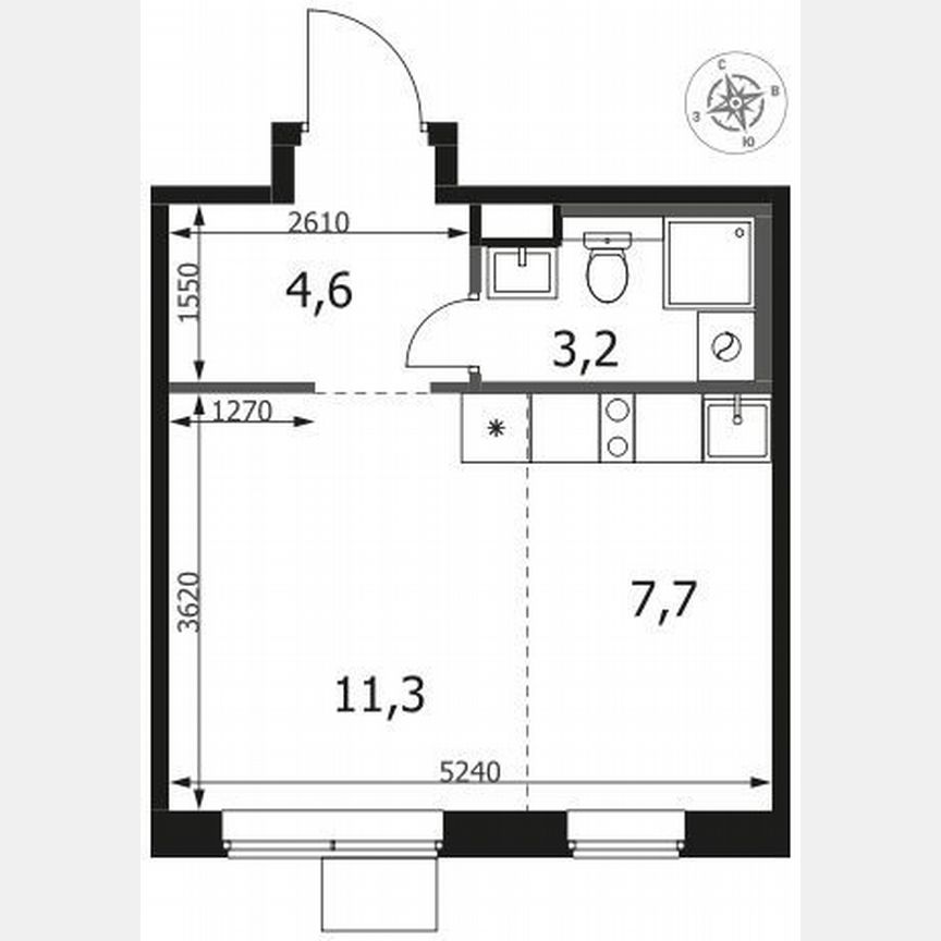 Квартира-студия, 26,8 м², 7/8 эт.