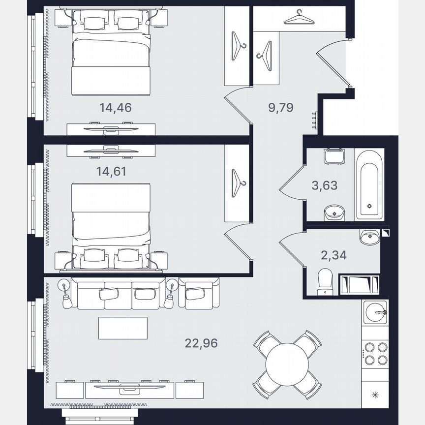 3-к. апартаменты, 67,8 м², 8/24 эт.