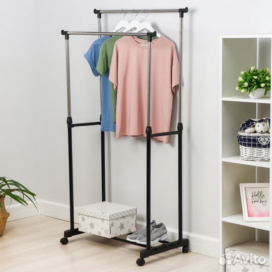 Стойка для одежды, 2 перекладины черно-серая